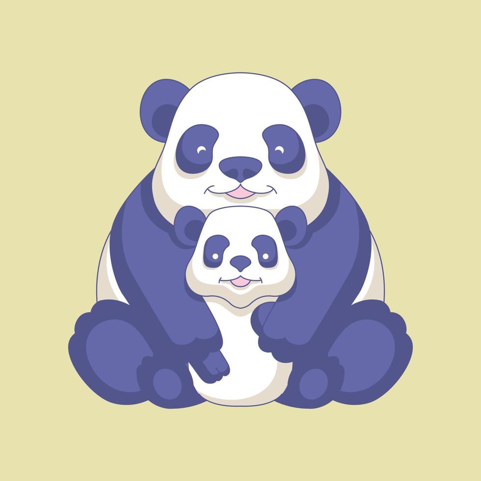 cute panda hugging his cub vector