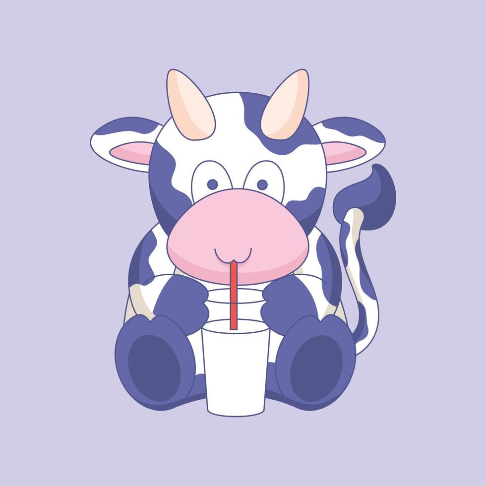 linda vaca bebiendo un vaso de leche ilustración vectorial vector