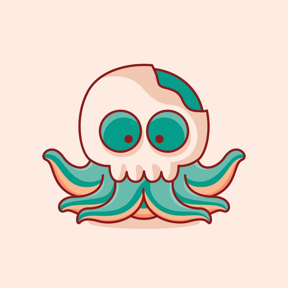 pulpo lindo con cabeza de cráneo icono de logotipo de dibujos animados ilustración vectorial vector