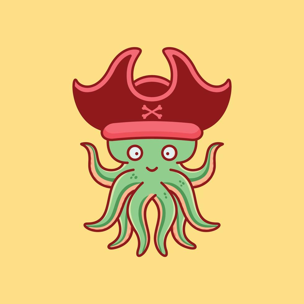 Cute octopus wearing pirate hat vector icon illustration