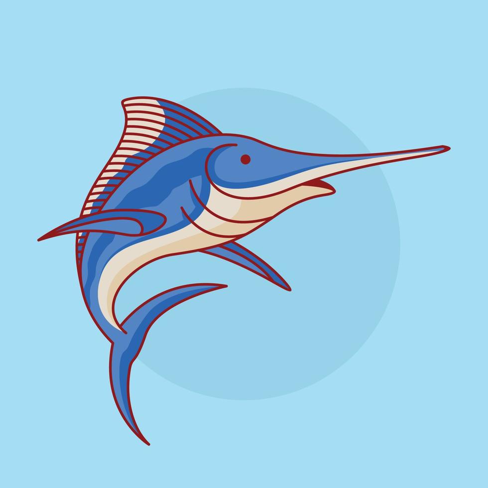 Ilustración de vector de dibujos animados lindo pez marlin