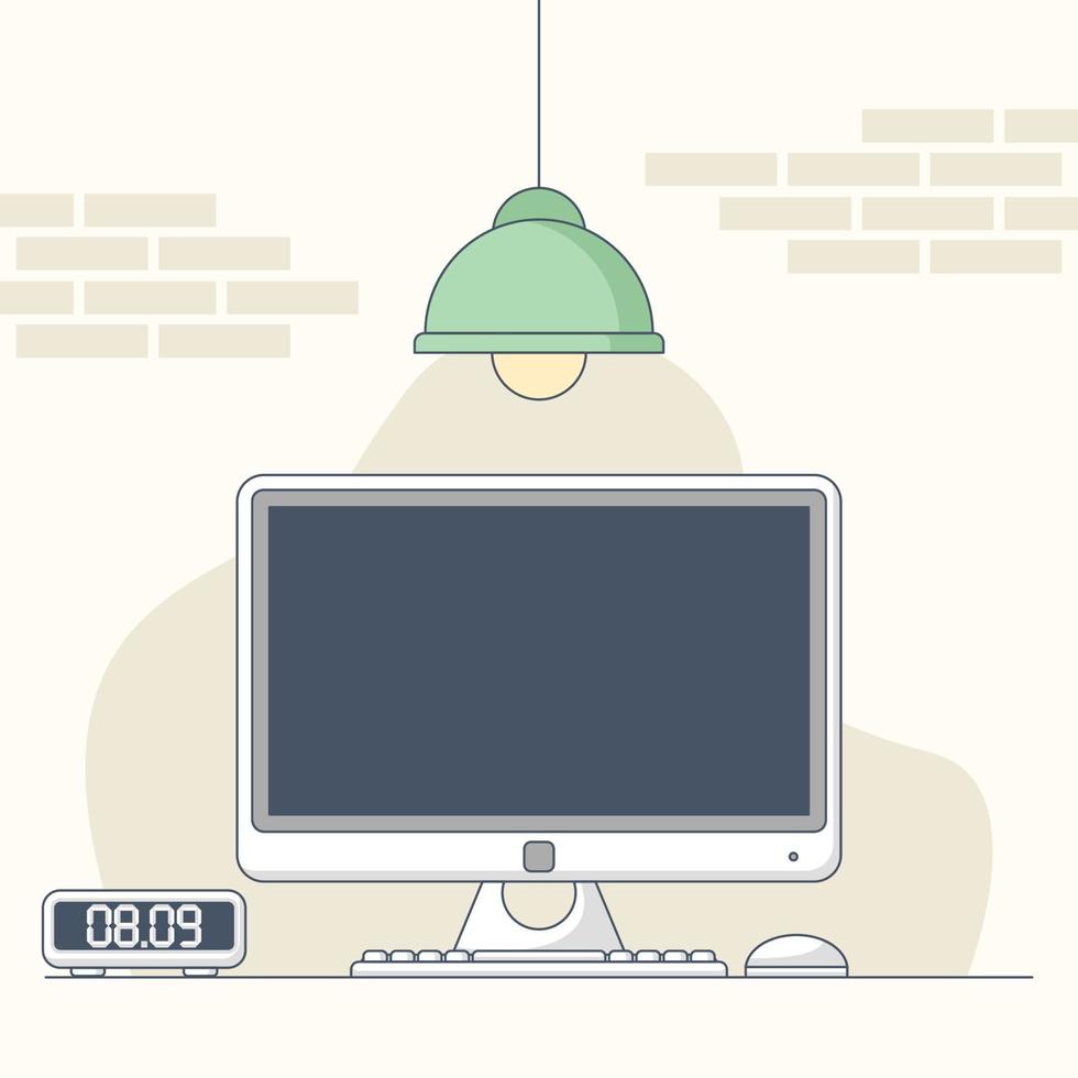 Workspace setup komputer in flat design vector