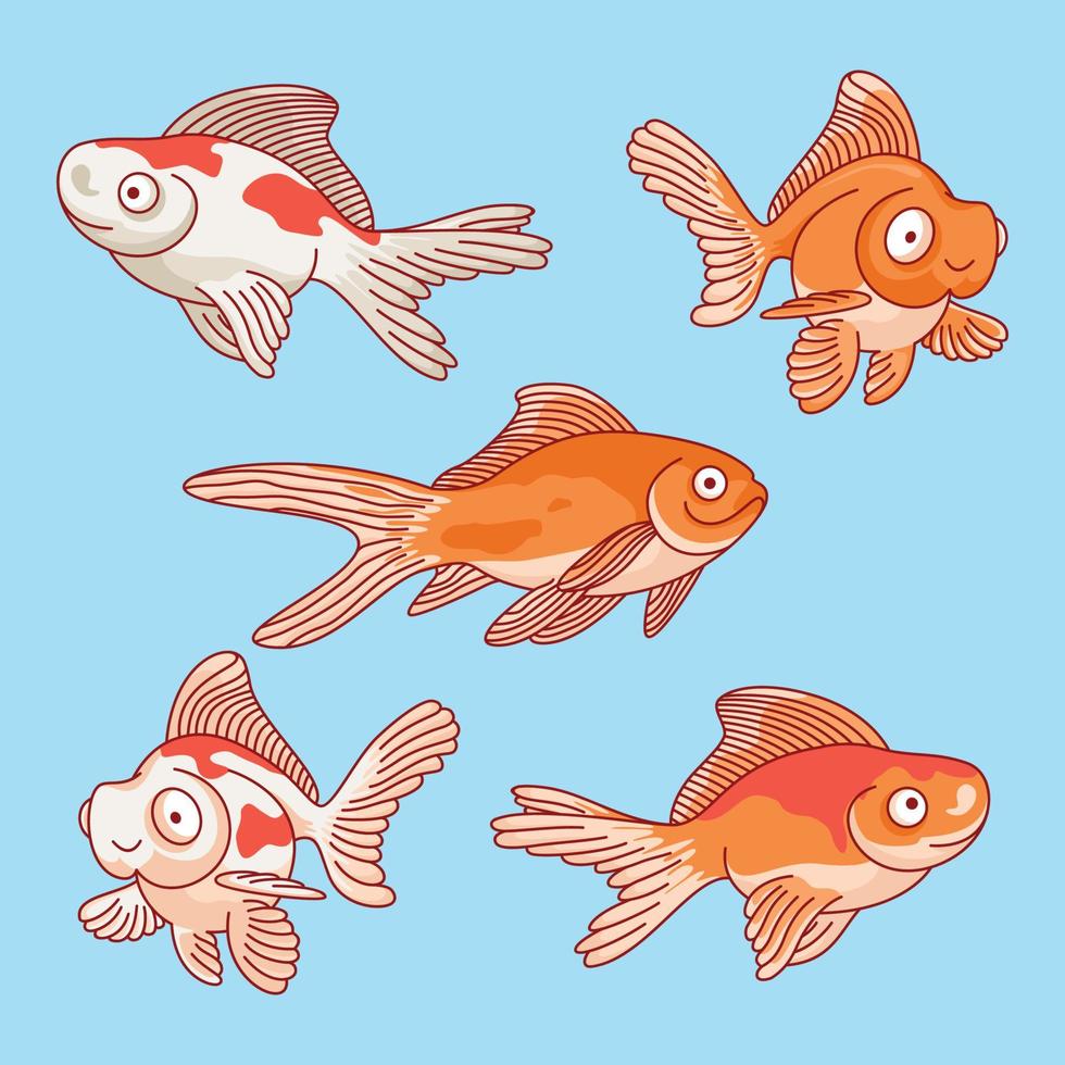 Cute goldfish cartoon set illustration vector