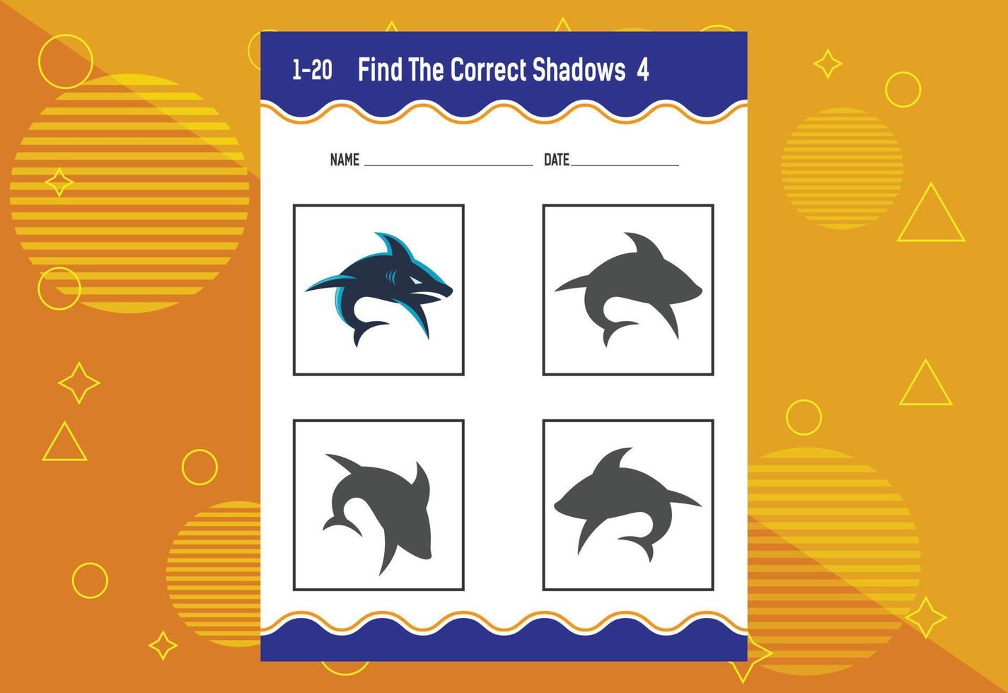 Find the correct shadow. Education developing worksheet. Matching game for kids. vector