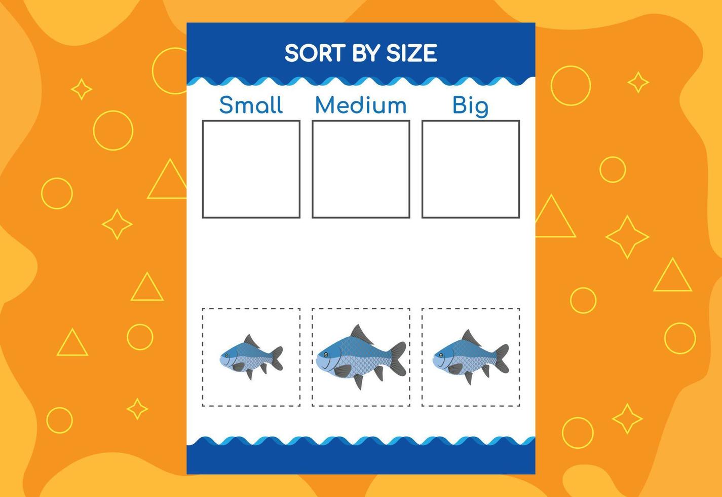 Sort images by size. Educational Worksheet For Kids. vector