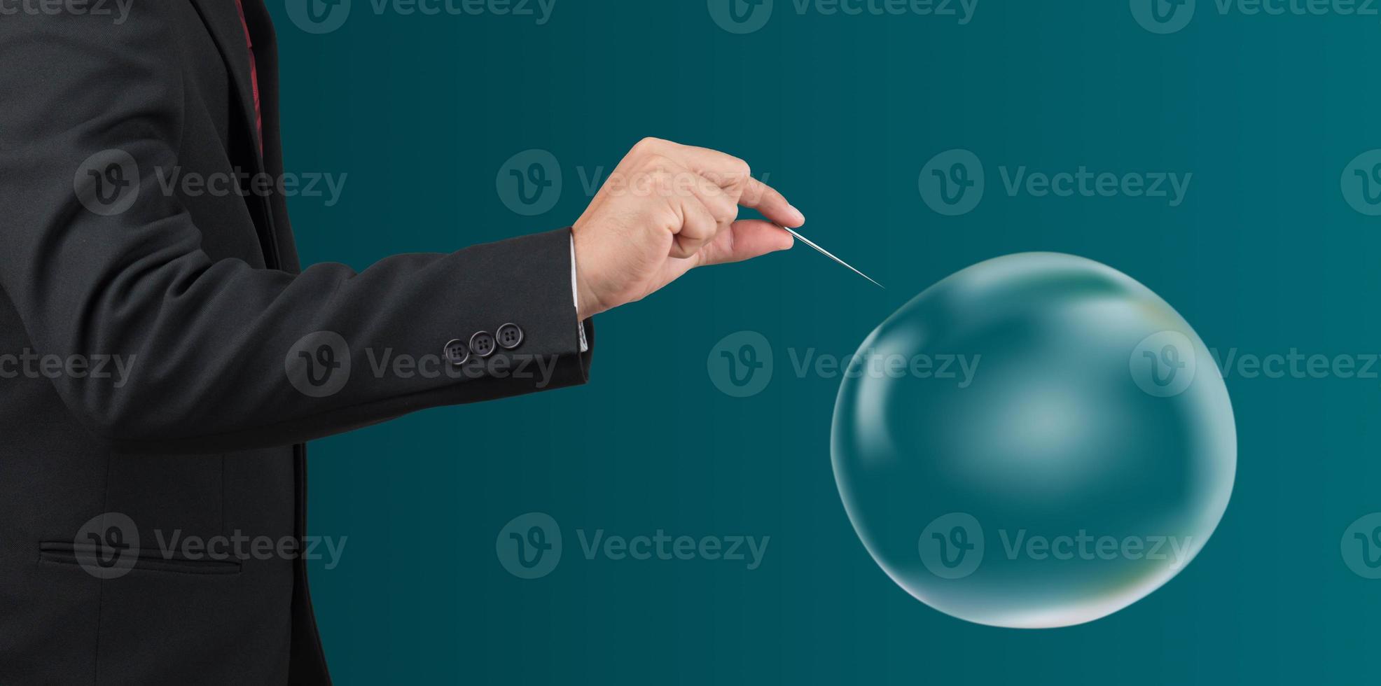 man hold needle stab empty bubble photo