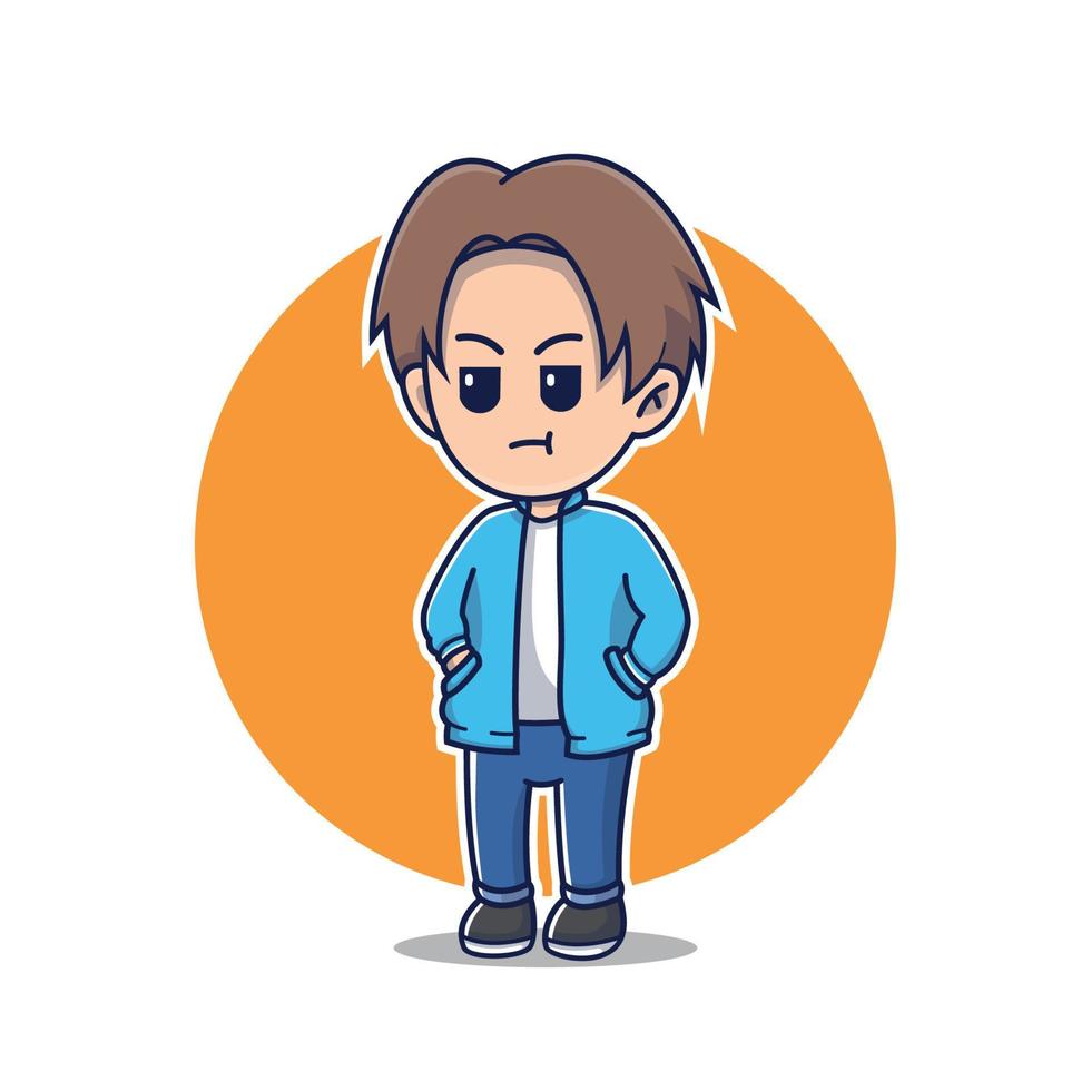 illustration vector of man with his unhappy face wearing blue jacket,vector various mood and feeling.people illustration