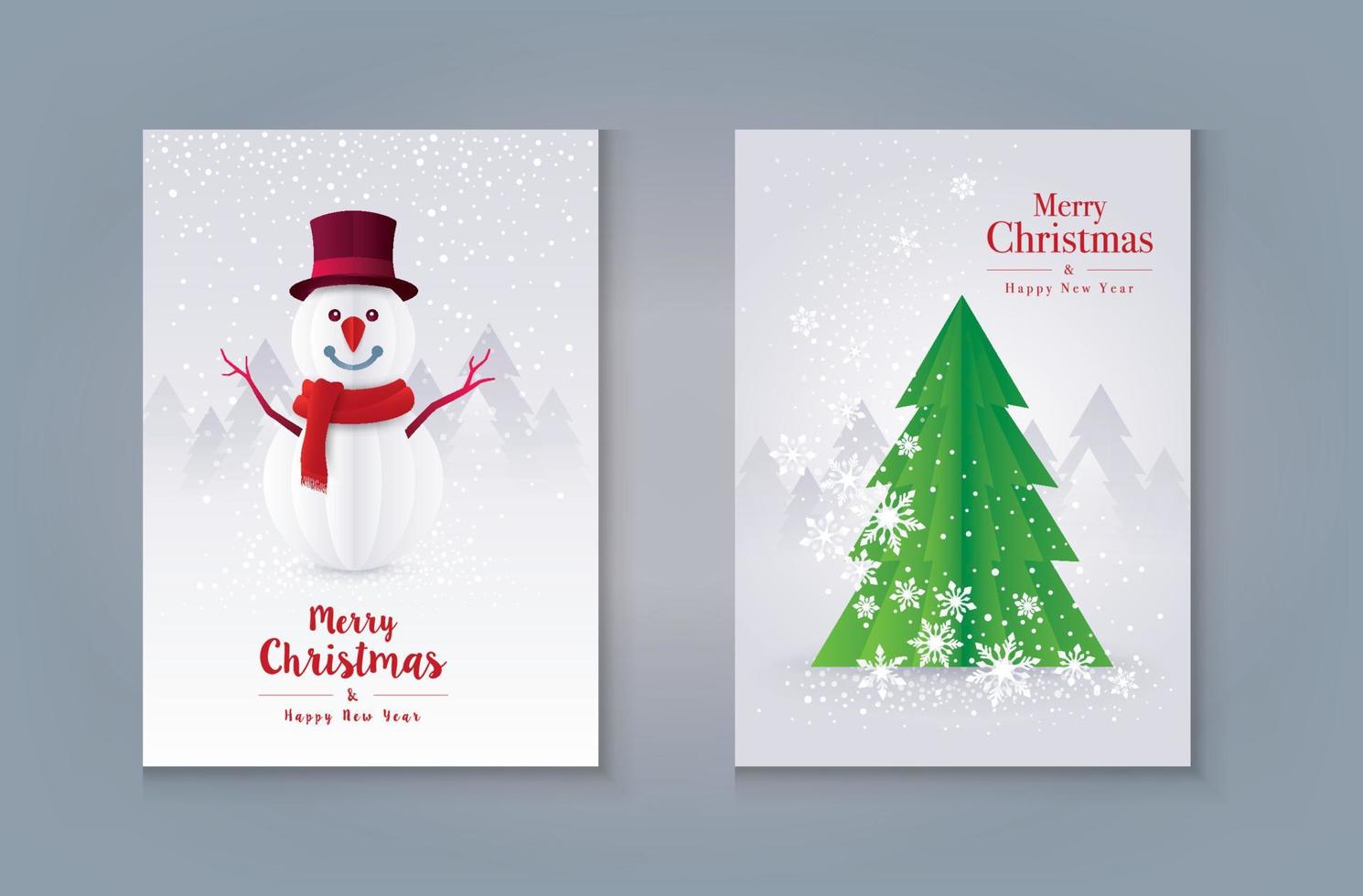 Merry Christmas Greeting card Design. Christmas Tree and Snowman with snowflake vector