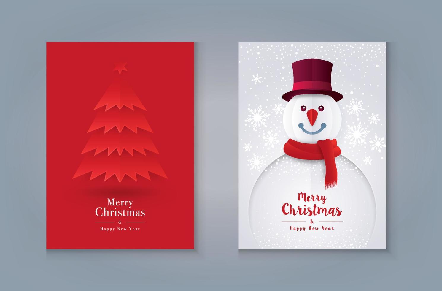 Christmas Tree and Snowman with snowflake, Merry Christmas Greeting card Design. vector