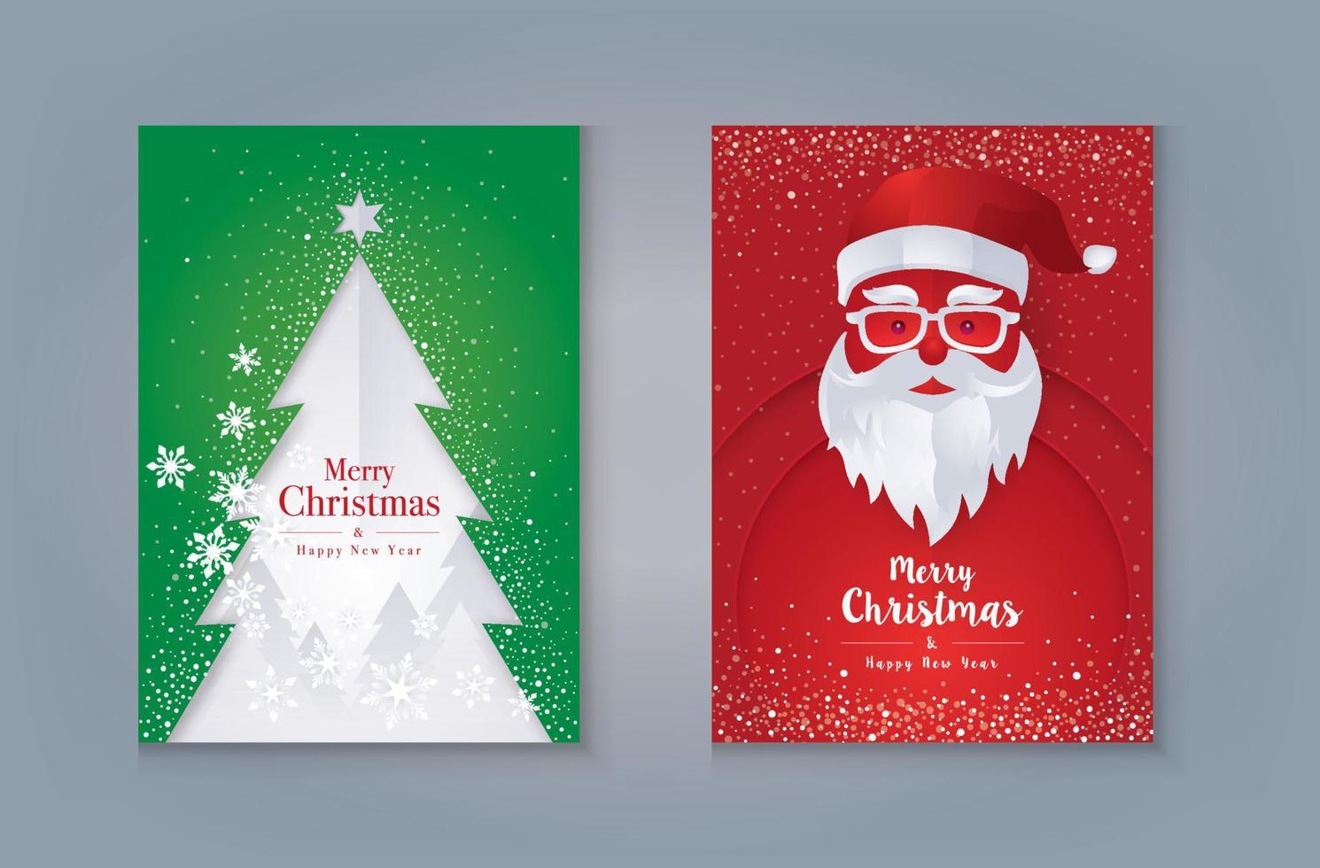 Merry Christmas Greeting card Design. Santa Claus and Christmas Tree with snowflake vector