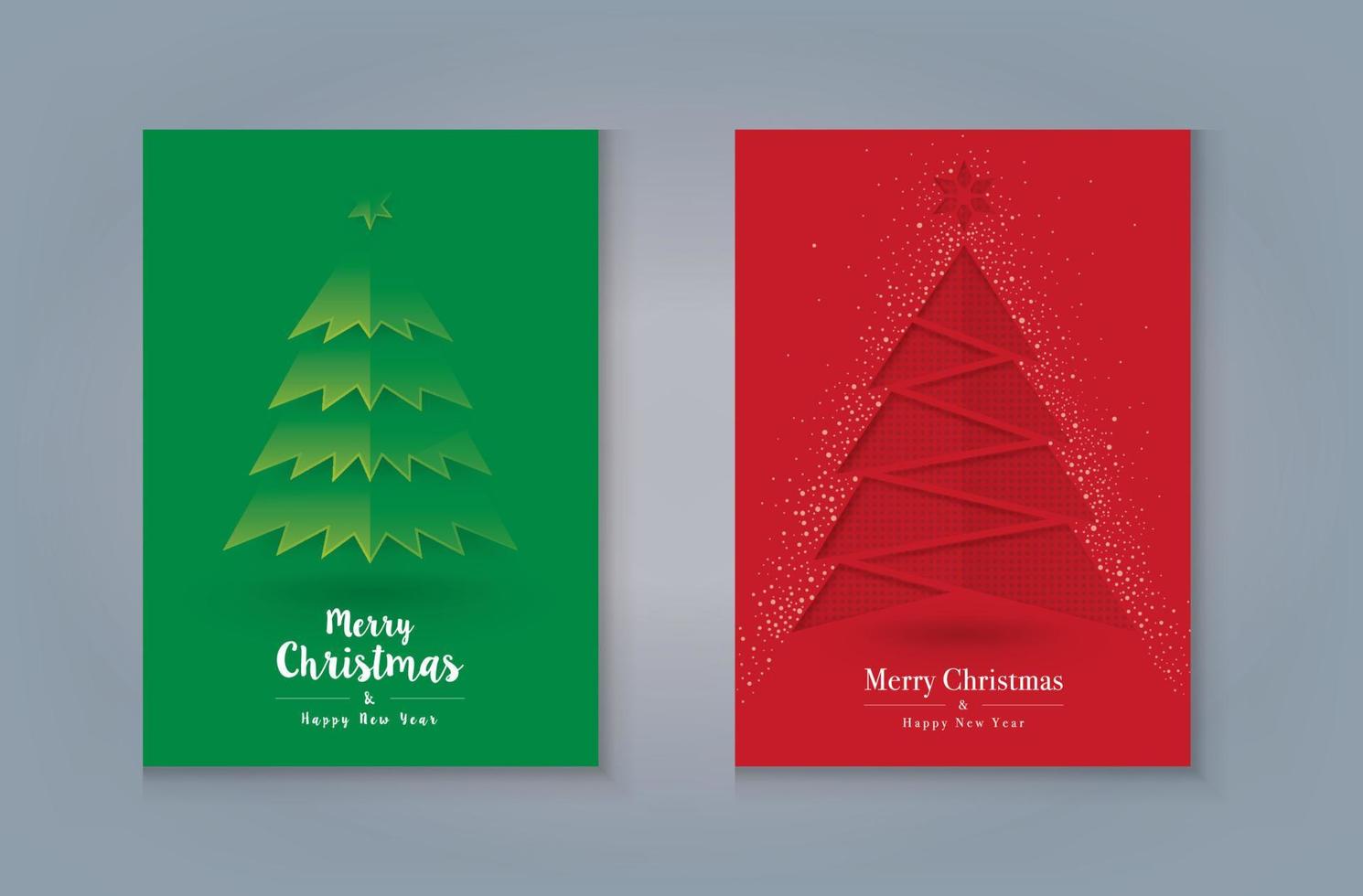 Merry Christmas Greeting card Design. Green and Red Christmas Tree and Snow vector