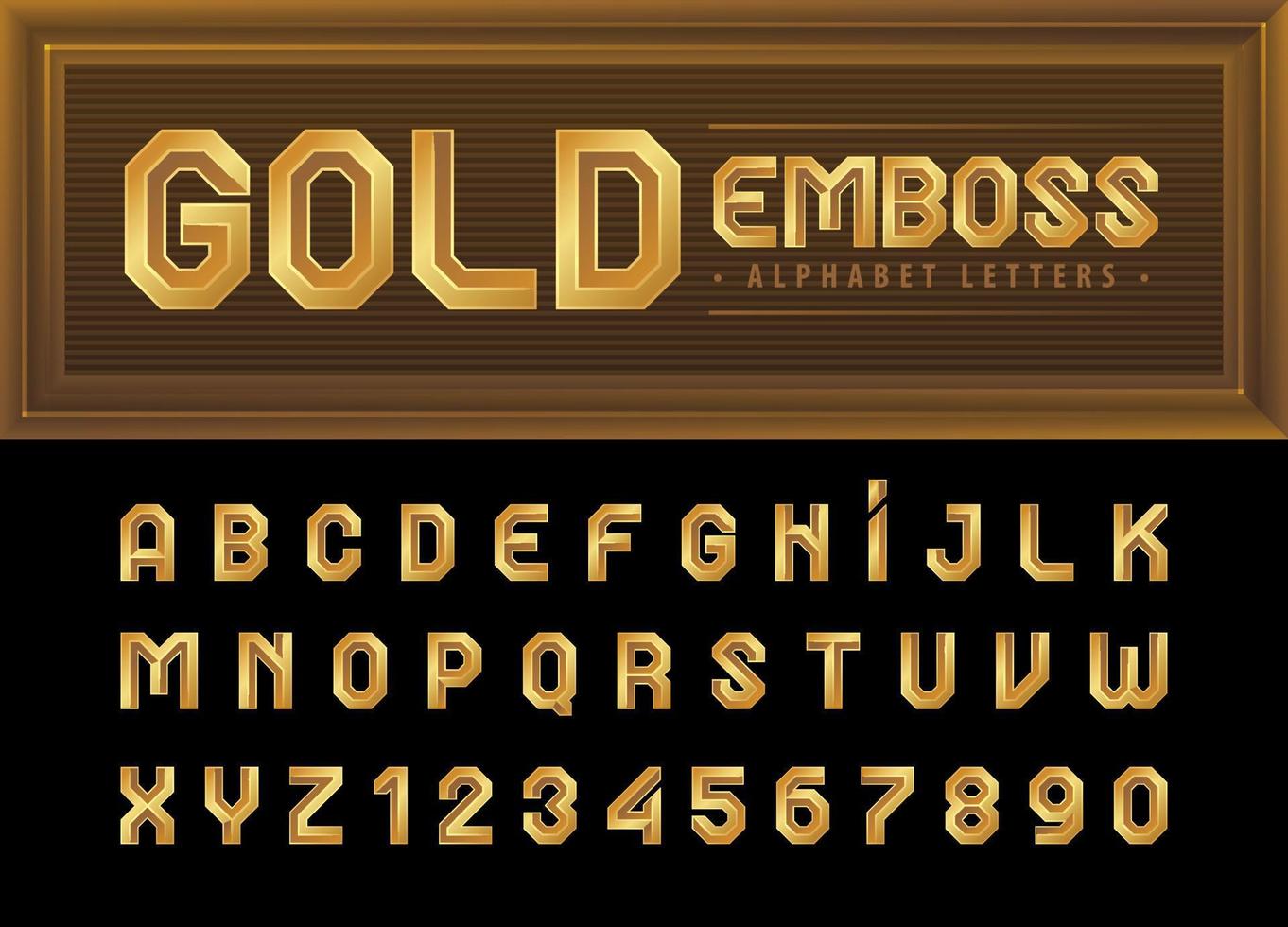 Letras y números del alfabeto de oro, letras del alfabeto de fuente en relieve moderno. vector