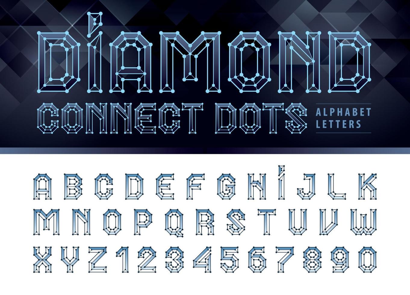 Diamond Line Connect Dots Alphabet Letters and numbers, vector