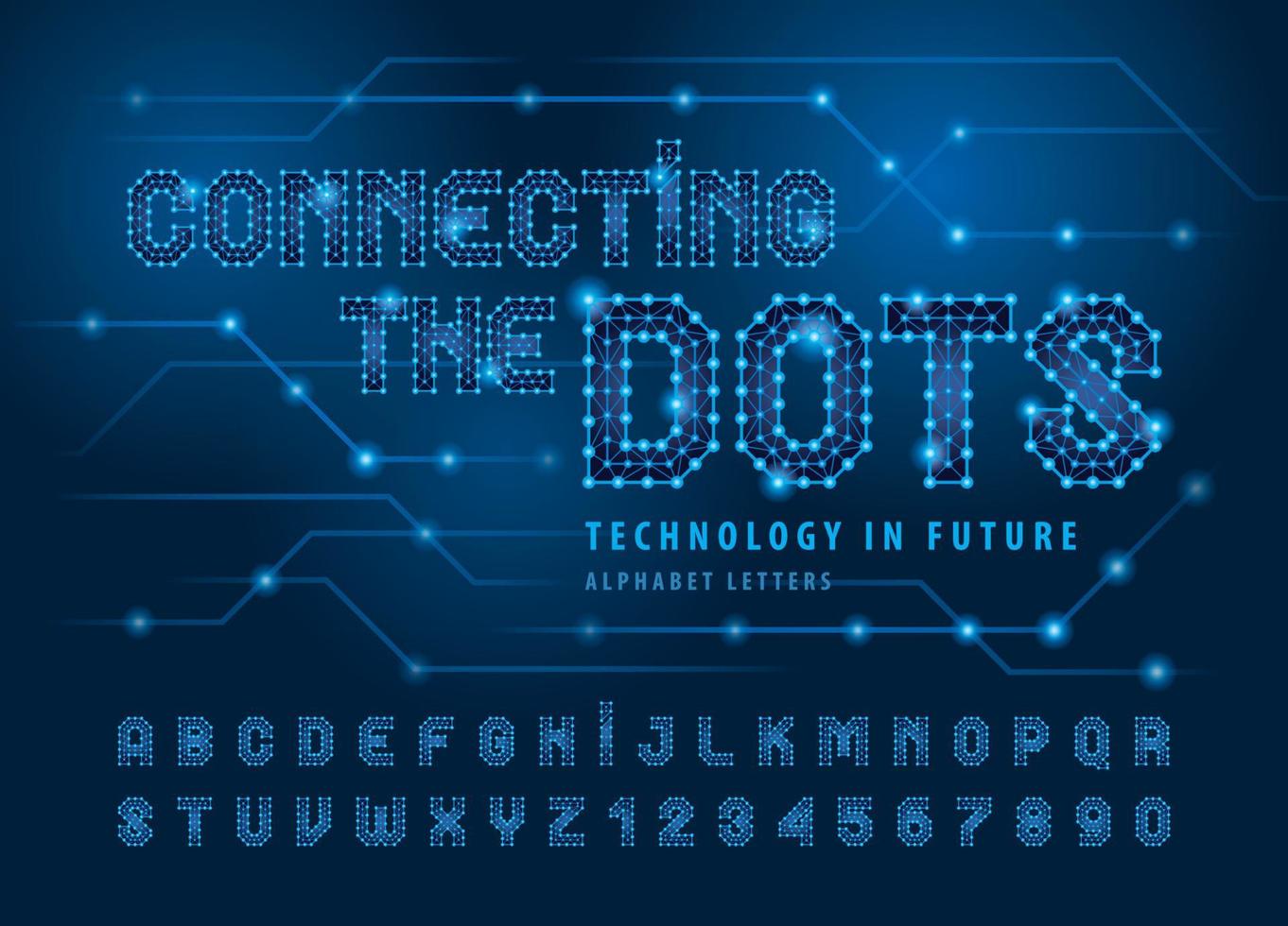 Connecting lines and dots Alphabet Letters and numbers, Network Connecting dot polygon Letter, Technology structure or molecular connect, Future Techno stylized fonts for sci-fi, Technology, digital. vector