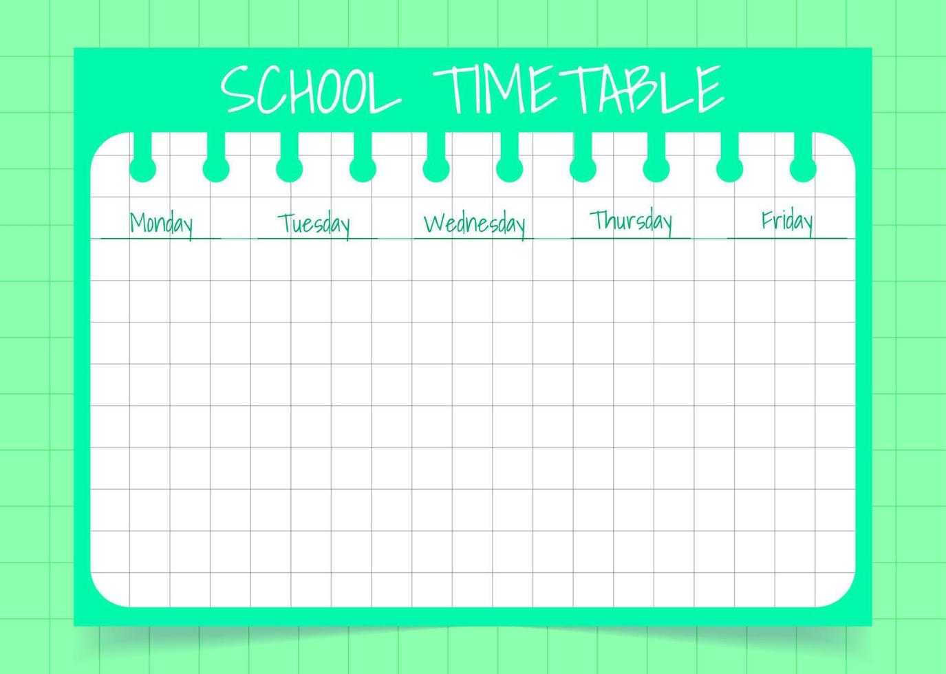 School timetable template for kids. Weekly planner. Paper in cells. Schedule design template. vector