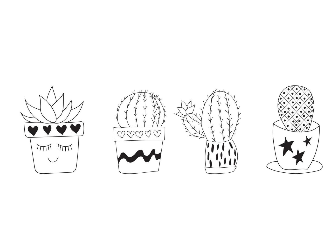 Set Cute doodle cacti in a slide. Vector illustration with cute indoor plants. cactus outline