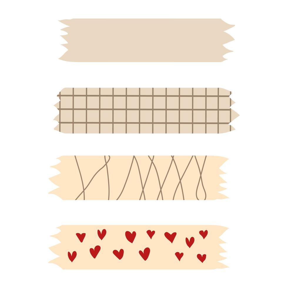 Set of colorful stripes of tape with a pattern. Vector illustration of cute decorative ribbon