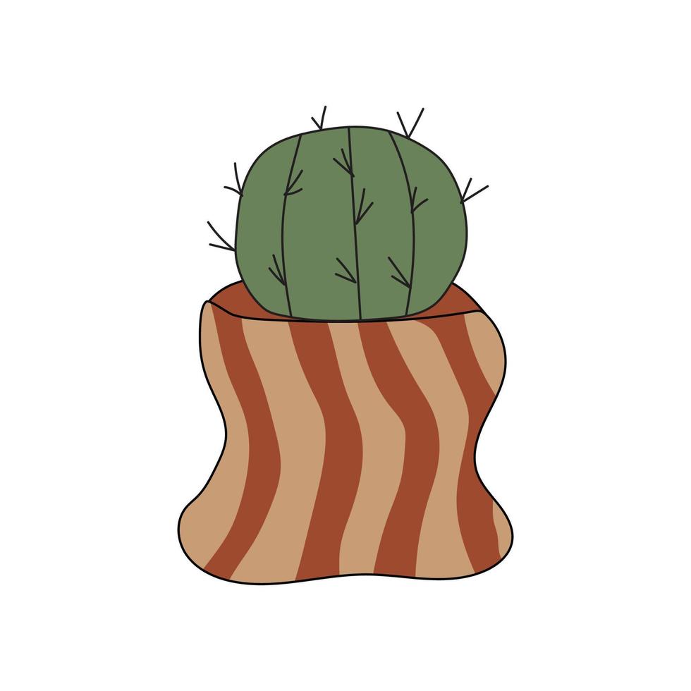 Home plant cactus in a clay pot. Cute vector doodle illustration of house plant