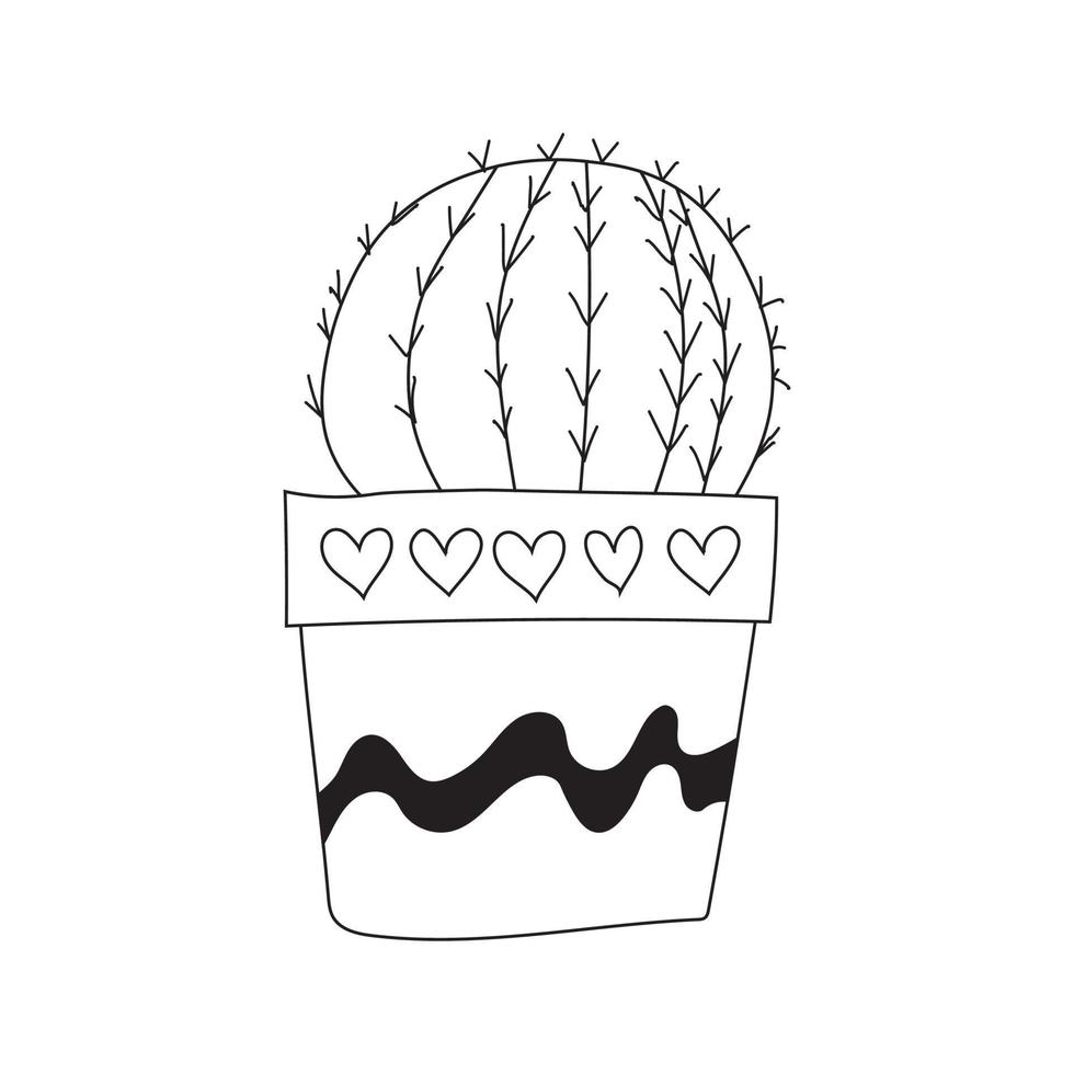Cute doodle cactus in a flower pot, houseplant vector illustration