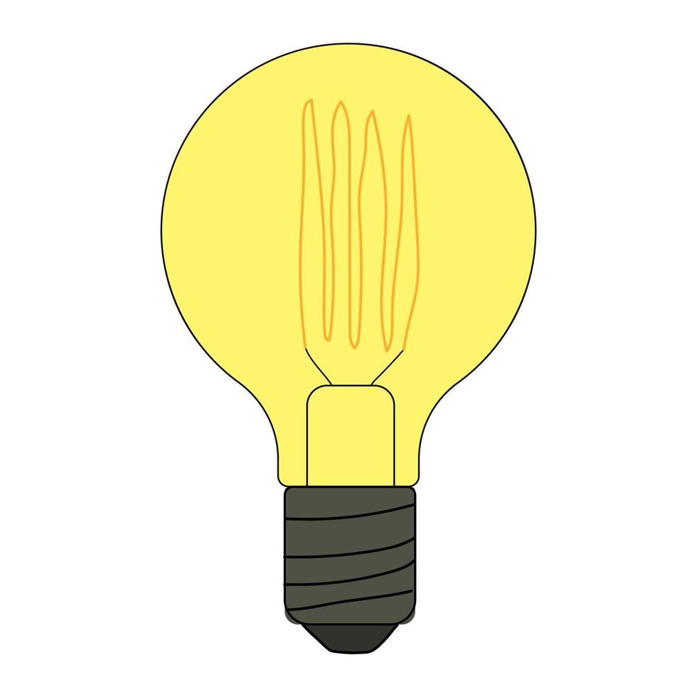 Glowing light bulb icon. Vector doodle illustration of an incandescent light bulb. Energy saving