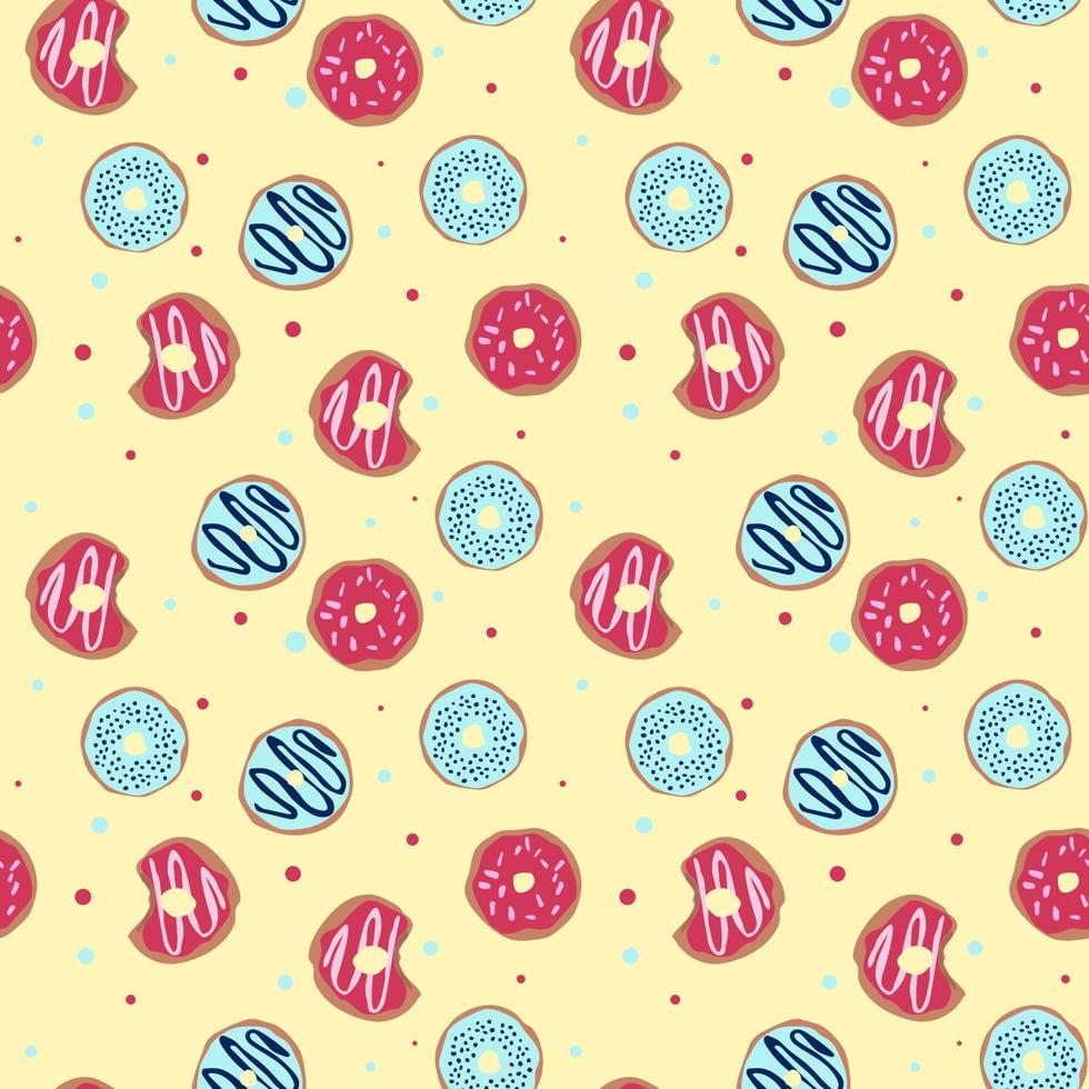 seamless pattern with glazed donuts. Bright juicy pattern on a yellow background vector