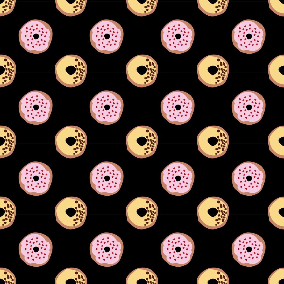 seamless pattern with glazed donuts. Bright juicy pattern on a black background vector