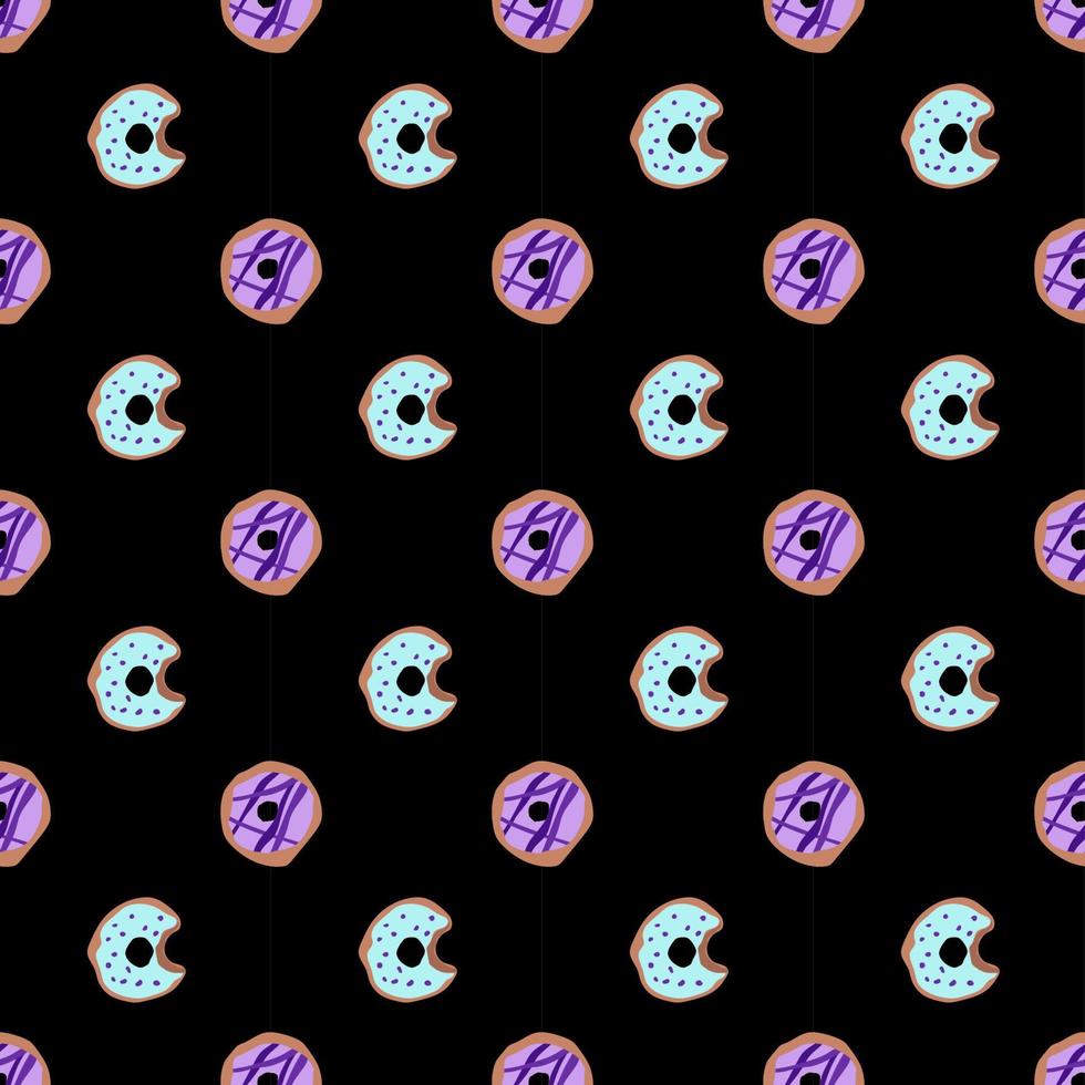 seamless pattern with glazed donuts. Bright juicy pattern on a black background vector