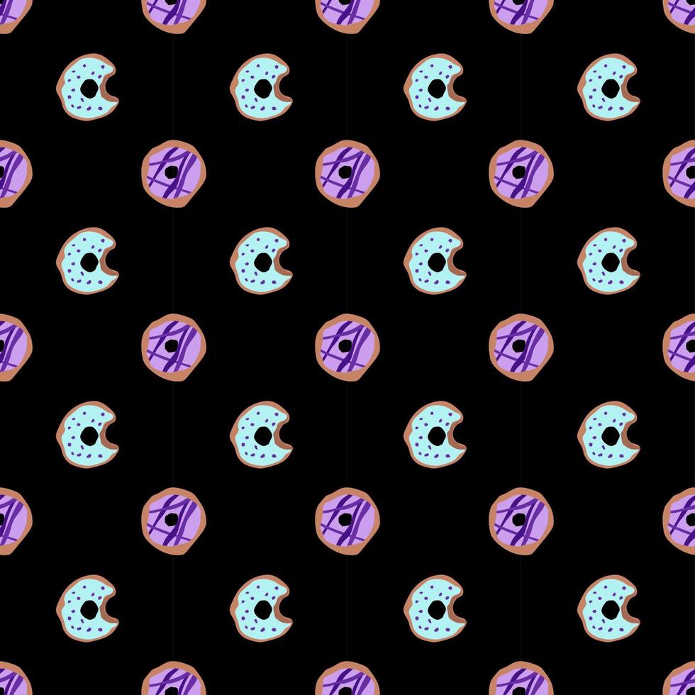 seamless pattern with glazed donuts. Bright juicy pattern on a black background vector