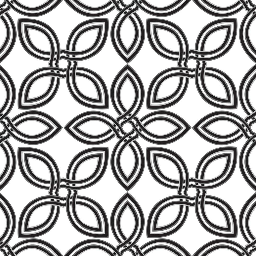 Floral geometric line seamless pattern in celtic style. Stylish ornamental monochrome background with flower petals vector
