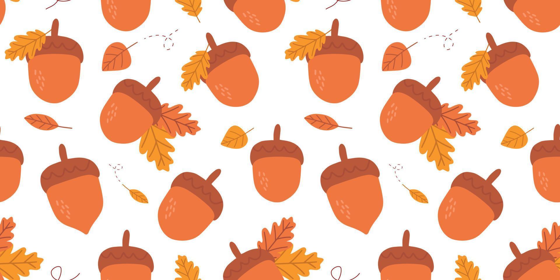 patrón de otoño con coloridas hojas de temporada y bellotas sobre fondo blanco. vector