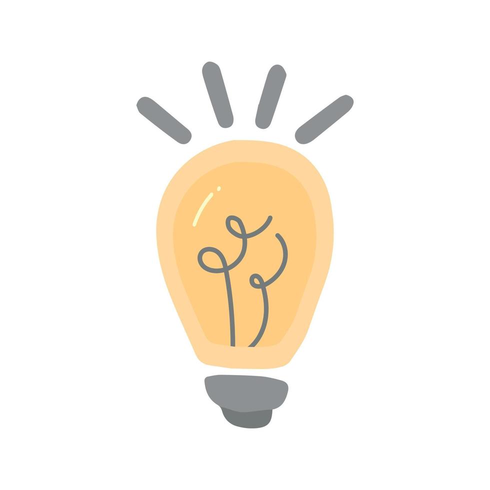 A light bulb with rays of brilliance. Cartoon style. Flat style. Hand-drawn style. Doodle style. A symbol of creativity, innovation, inspiration, ingenuity and ideas. Vector illustration