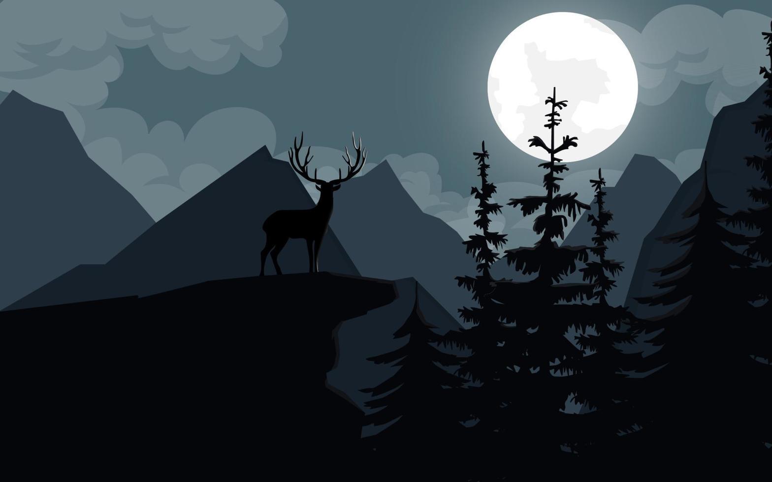 Mountain nature with the spread that is active late at night and the moon vector