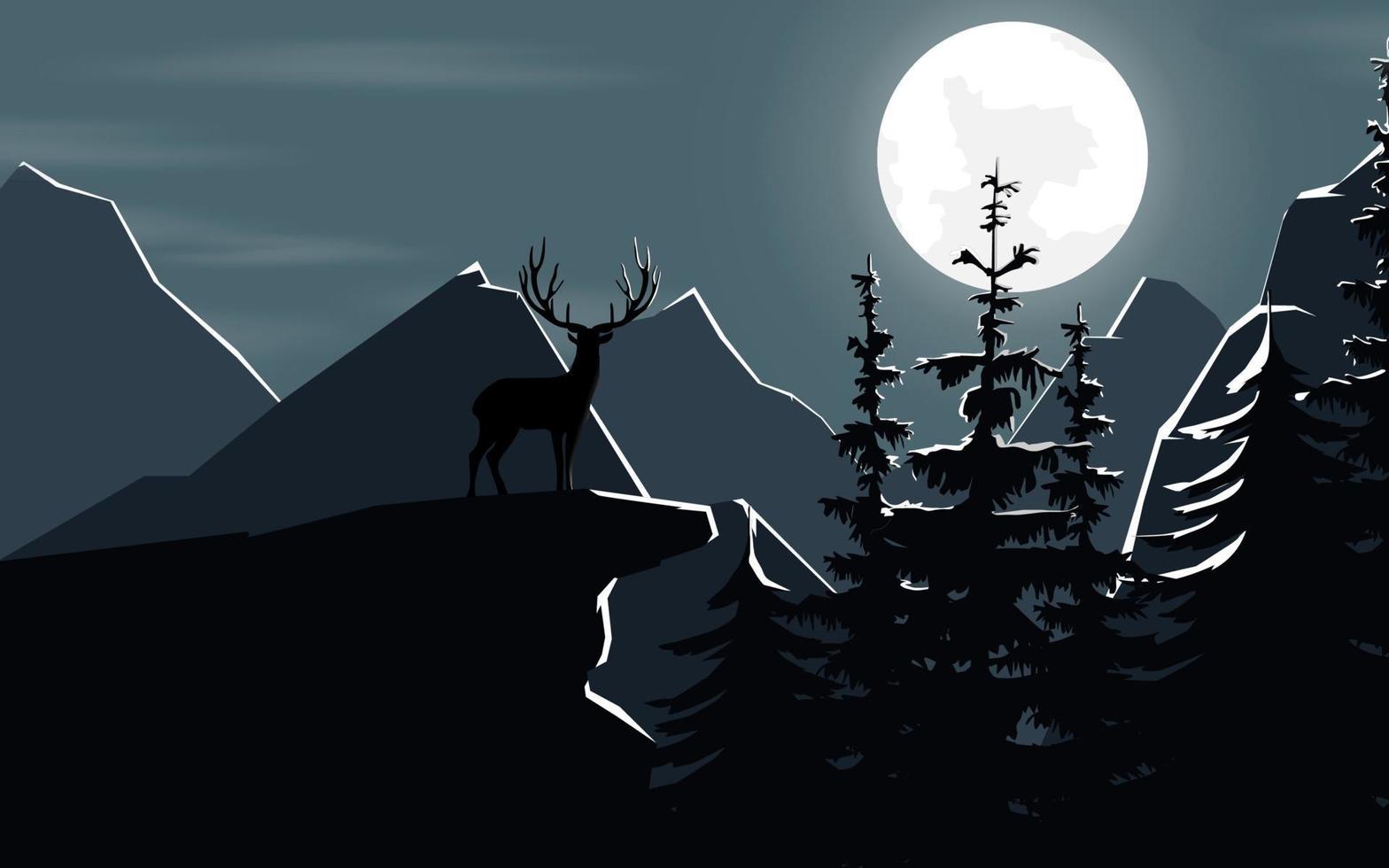 Mountain nature with deer . vector