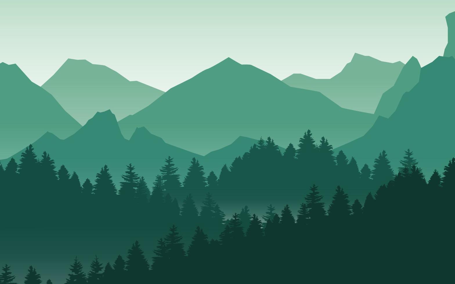 vector fondo de naturaleza de paisaje de montaña en verde. Ilustración de vector de aventura de viaje.