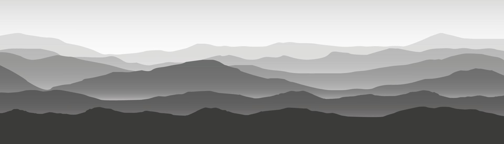 vector Illustration with mountain landscape, black and white landscape