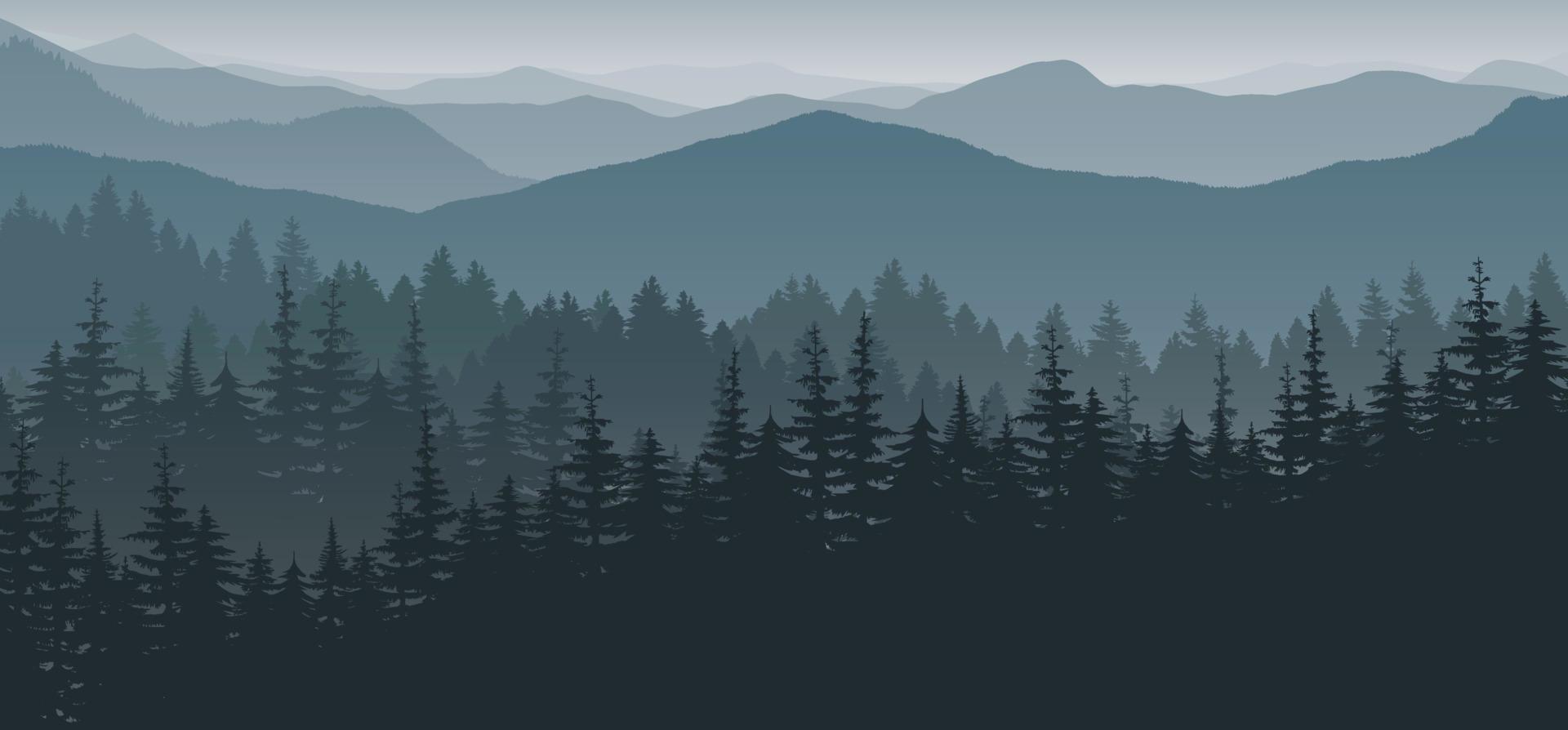 mountain landscape fog and forest. vector