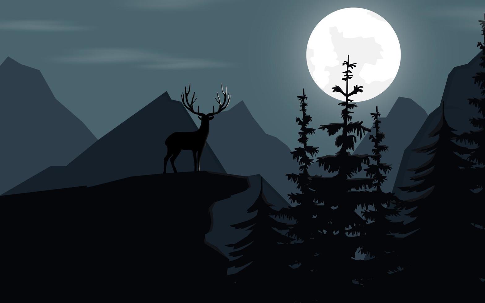 naturaleza montañosa con la propagación que está activa tarde en la noche y la luna vector