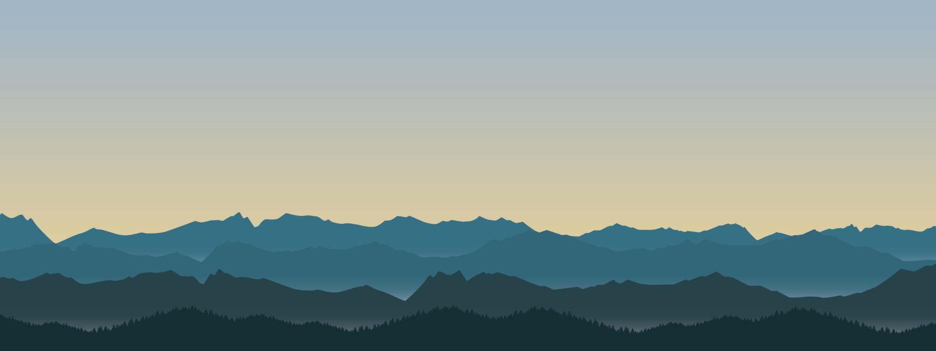 foggy mountain and forest landscape illustration in the morning and evening vector