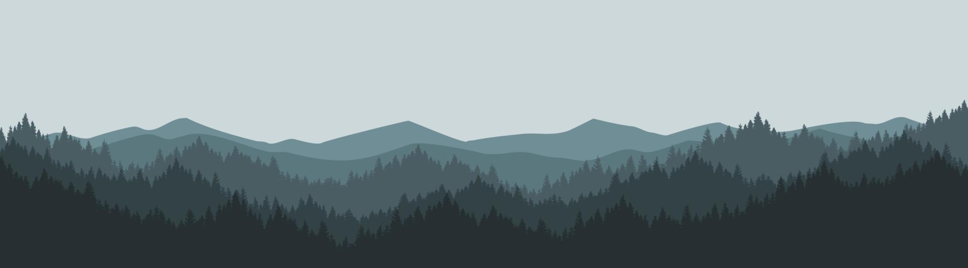 paisaje de montaña y bosque de pinos por la mañana. vector