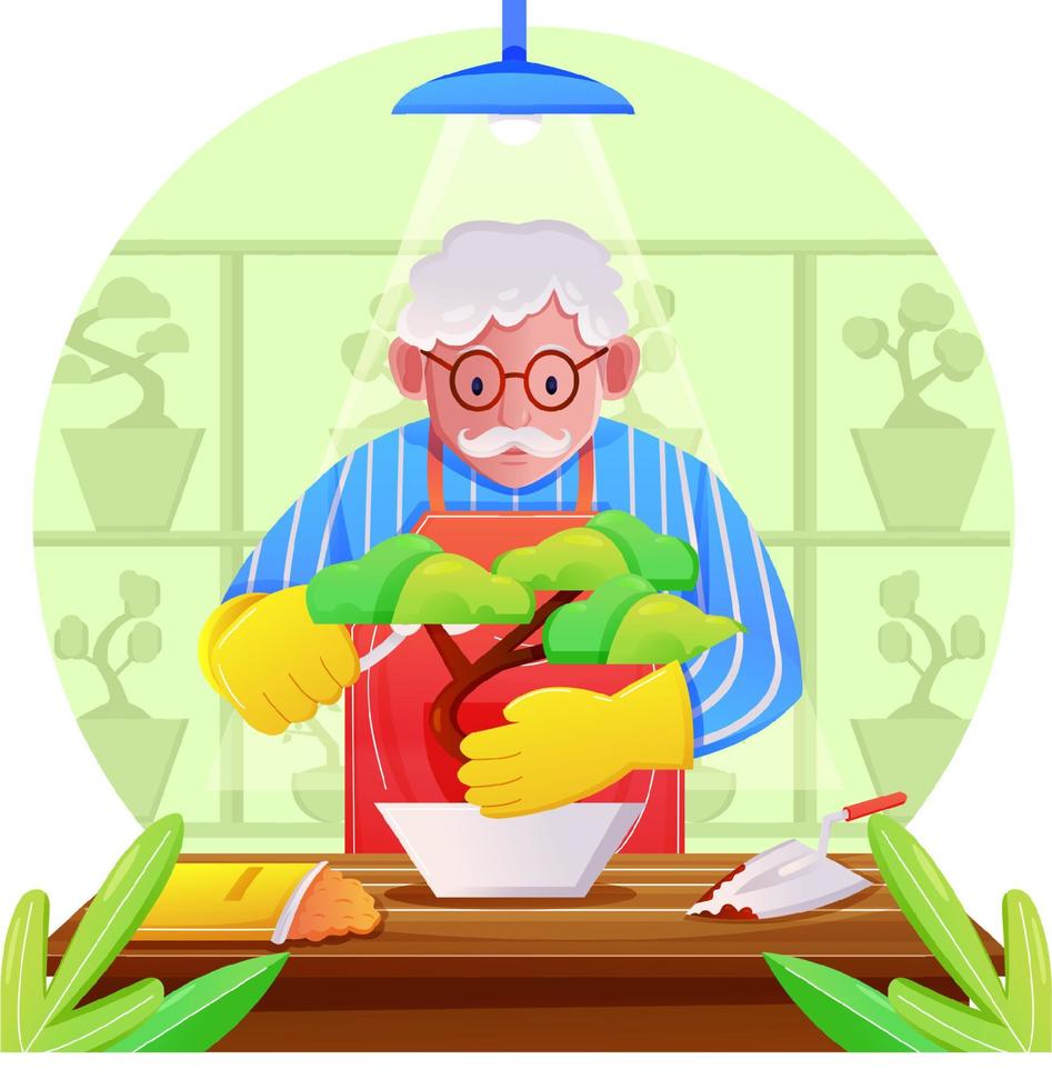 Grandpa bonsai craftsman vector