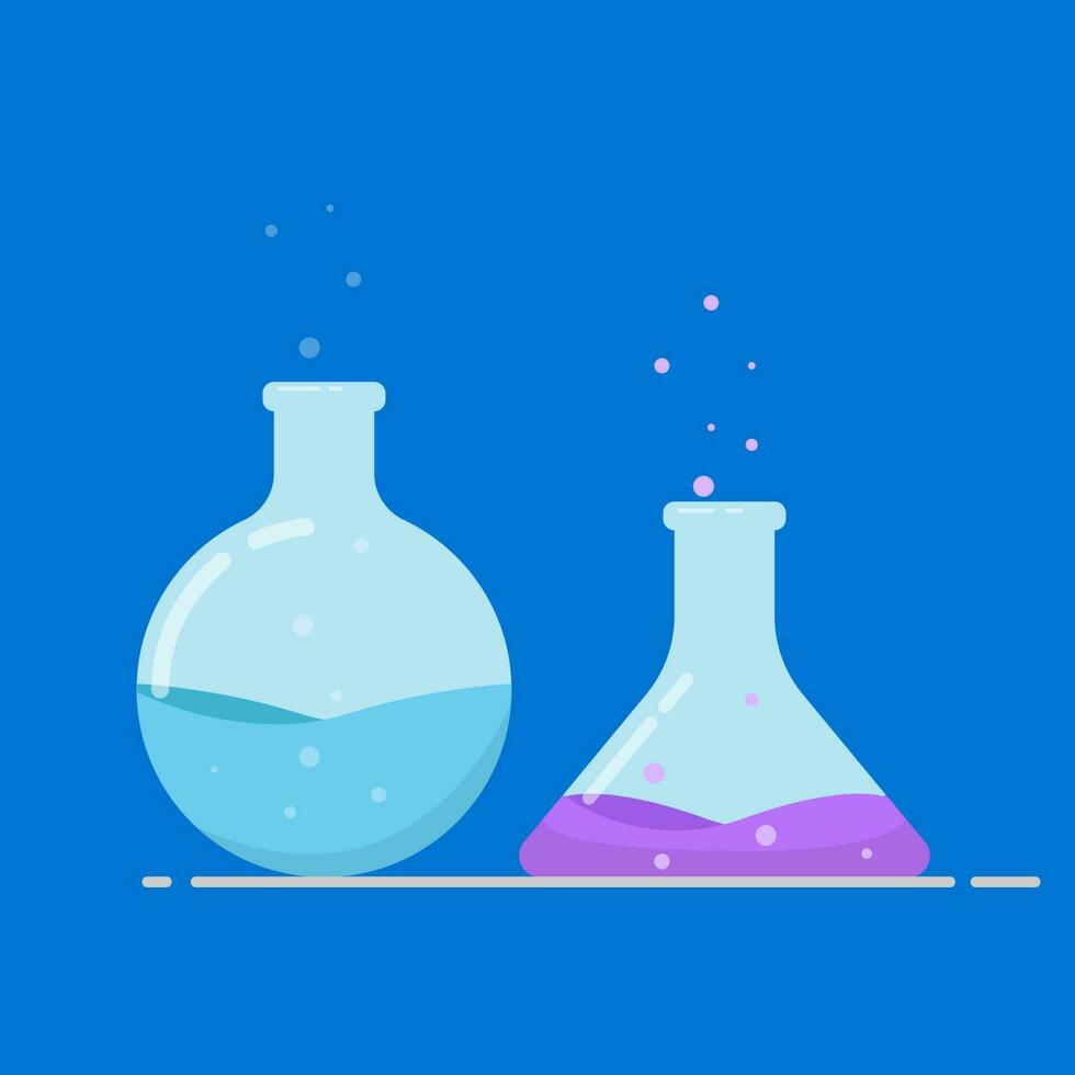 vector illustration of two chemical bottles with bubbling liquid