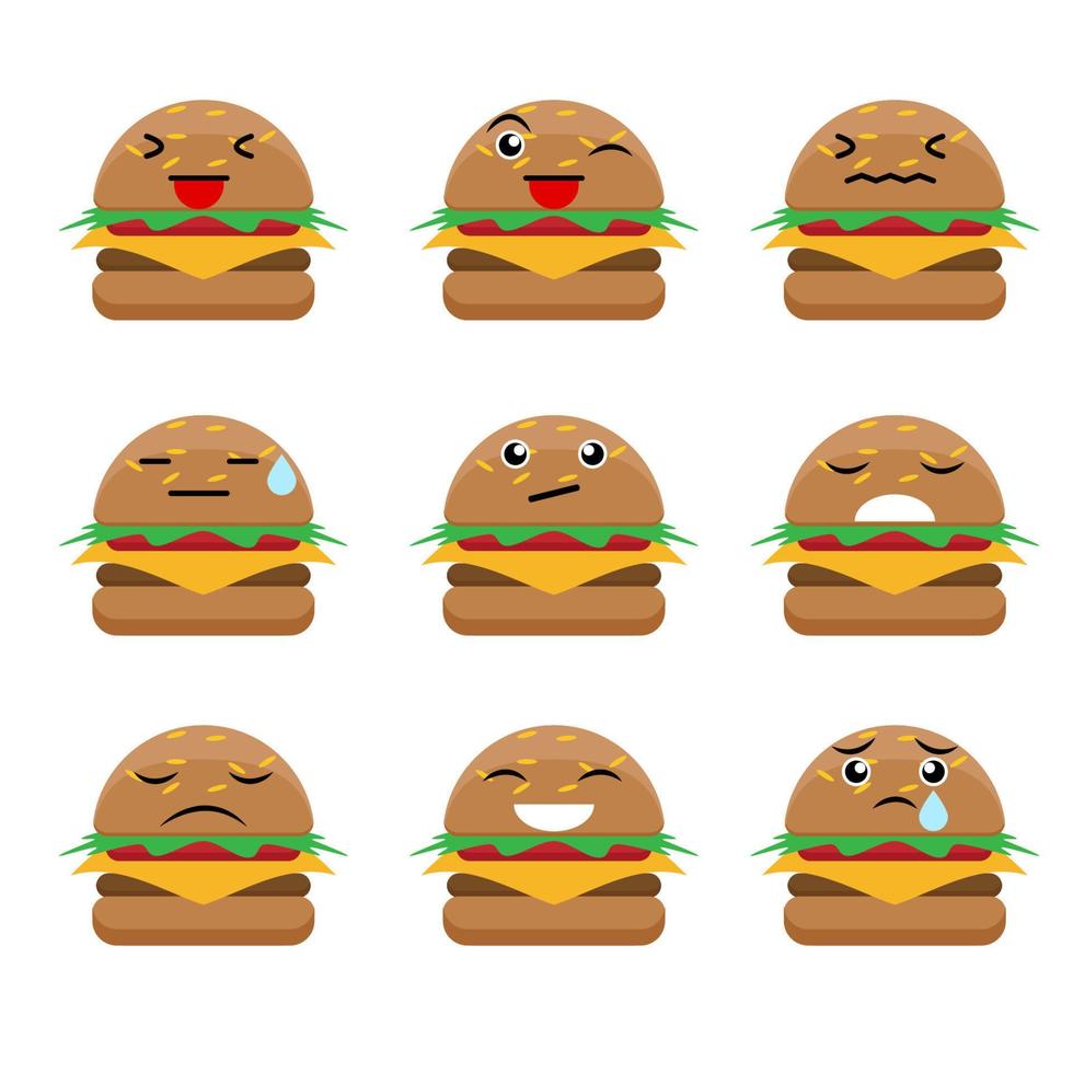 dibujos animados de hamburguesas con diferentes expresiones. ilustración vectorial vector