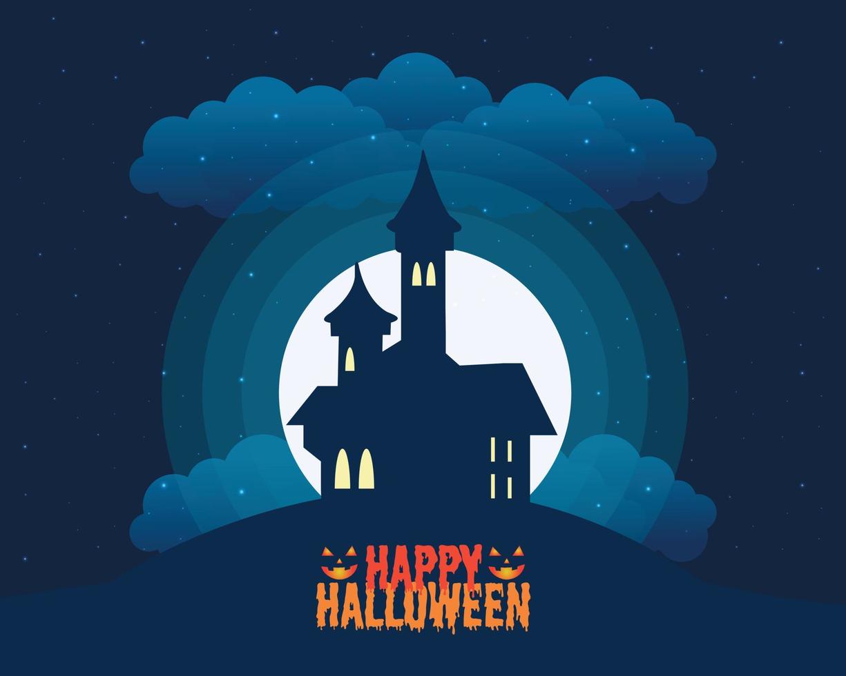 Happy Halloween With Castle Flat Template vector