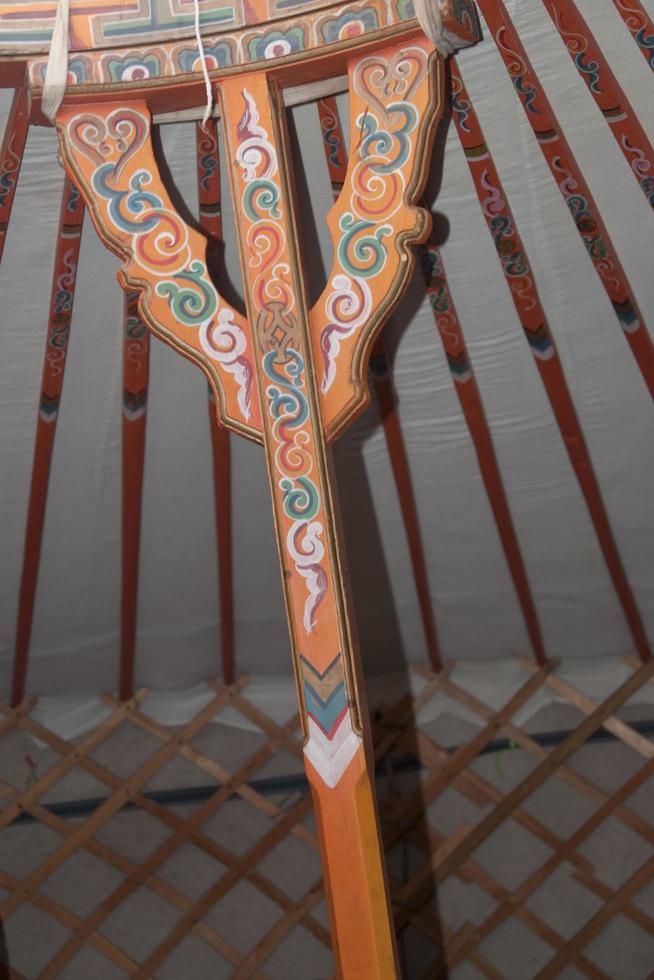 Mast of a traditional mongol house, known as ger or yurta, seen from inside. photo