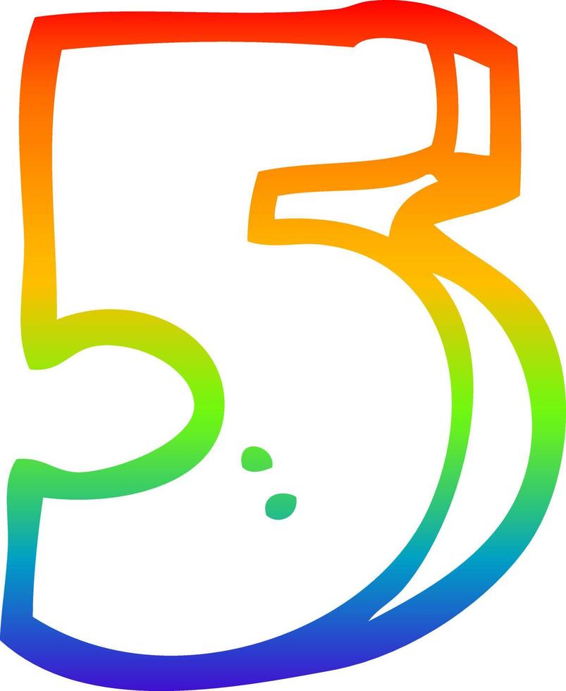 rainbow gradient line drawing cartoon number five vector