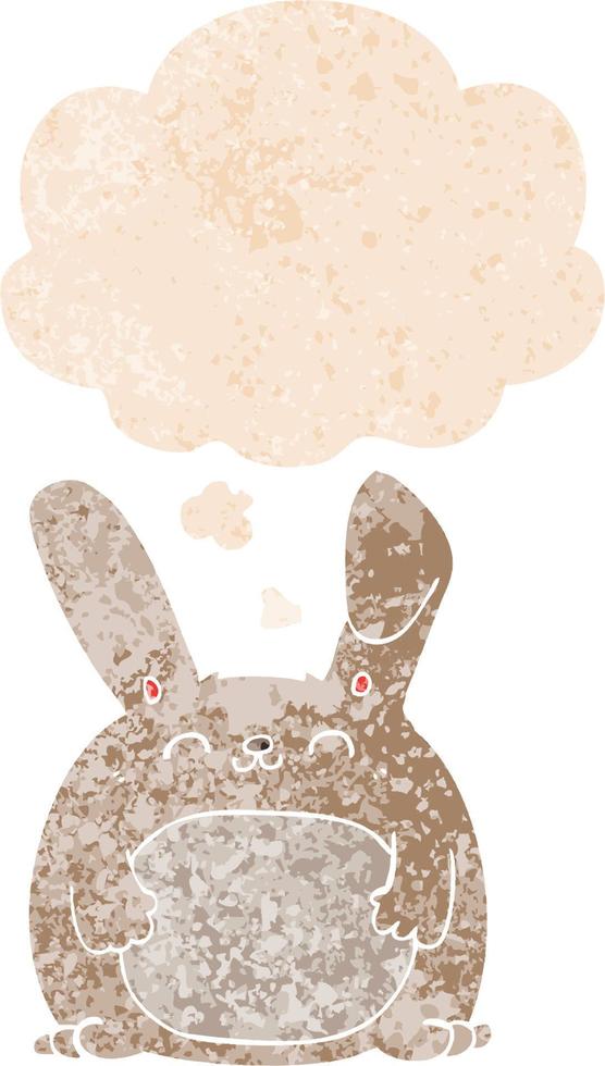 cartoon rabbit and thought bubble in retro textured style vector