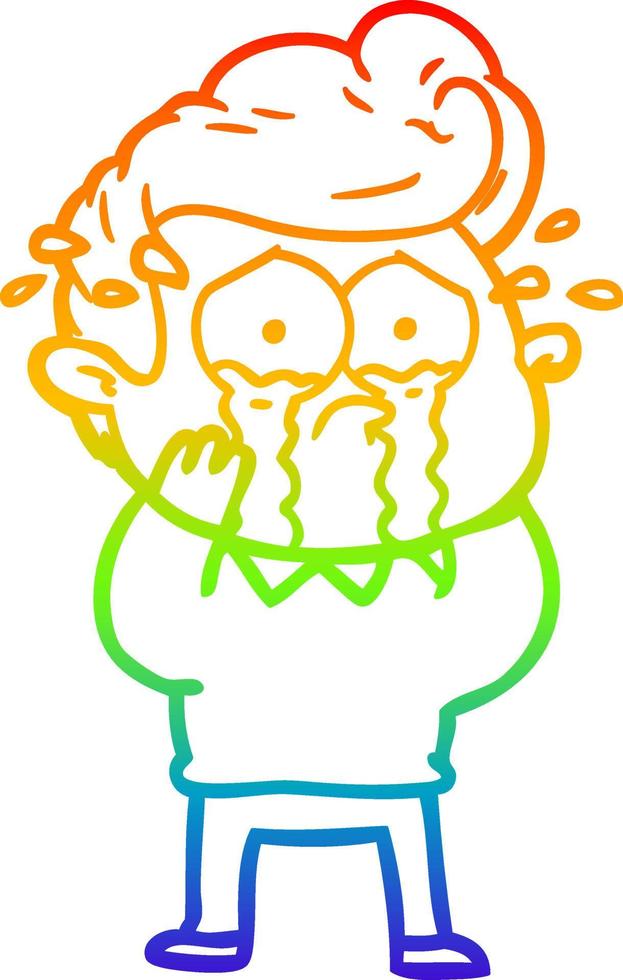 rainbow gradient line drawing cartoon crying man vector
