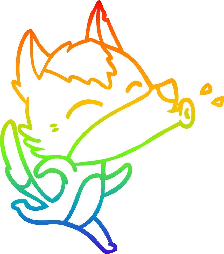 rainbow gradient line drawing howling wolf cartoon vector