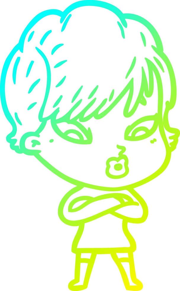 cold gradient line drawing cartoon woman vector