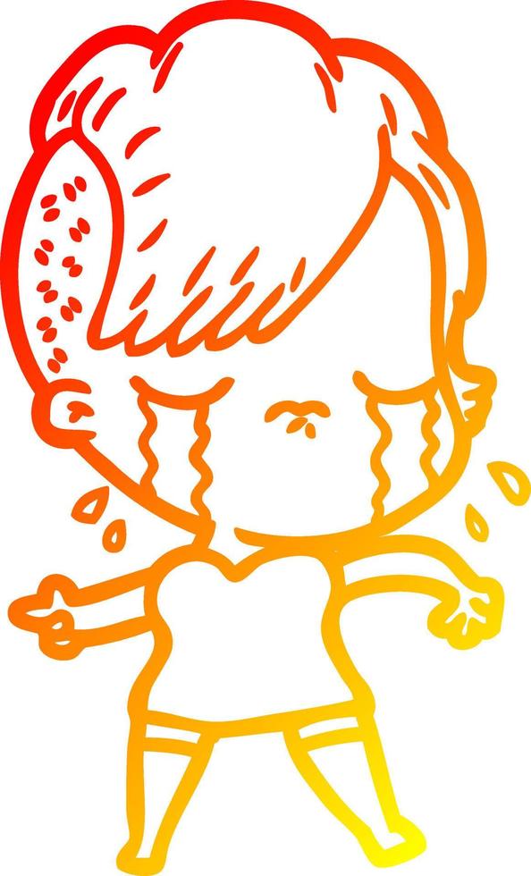 warm gradient line drawing cartoon crying girl vector